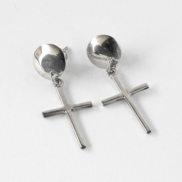 Sterling silver cross pendant with sterling silver sphere - Picture 1 of 4